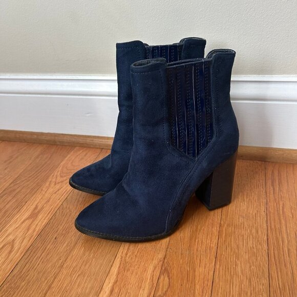Franco Banetti Navy Blue Black Point Toe Suede Heel Ankle Boot Women’s Size 6 - Picture 1 of 8
